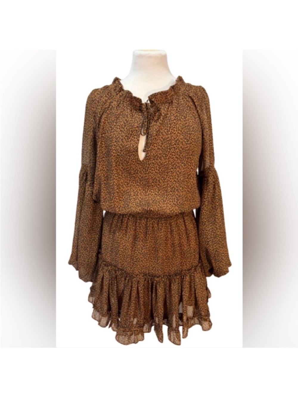 Buddy Love Brown Leopard-Print Long Sleeve Ruffle Mini Dress